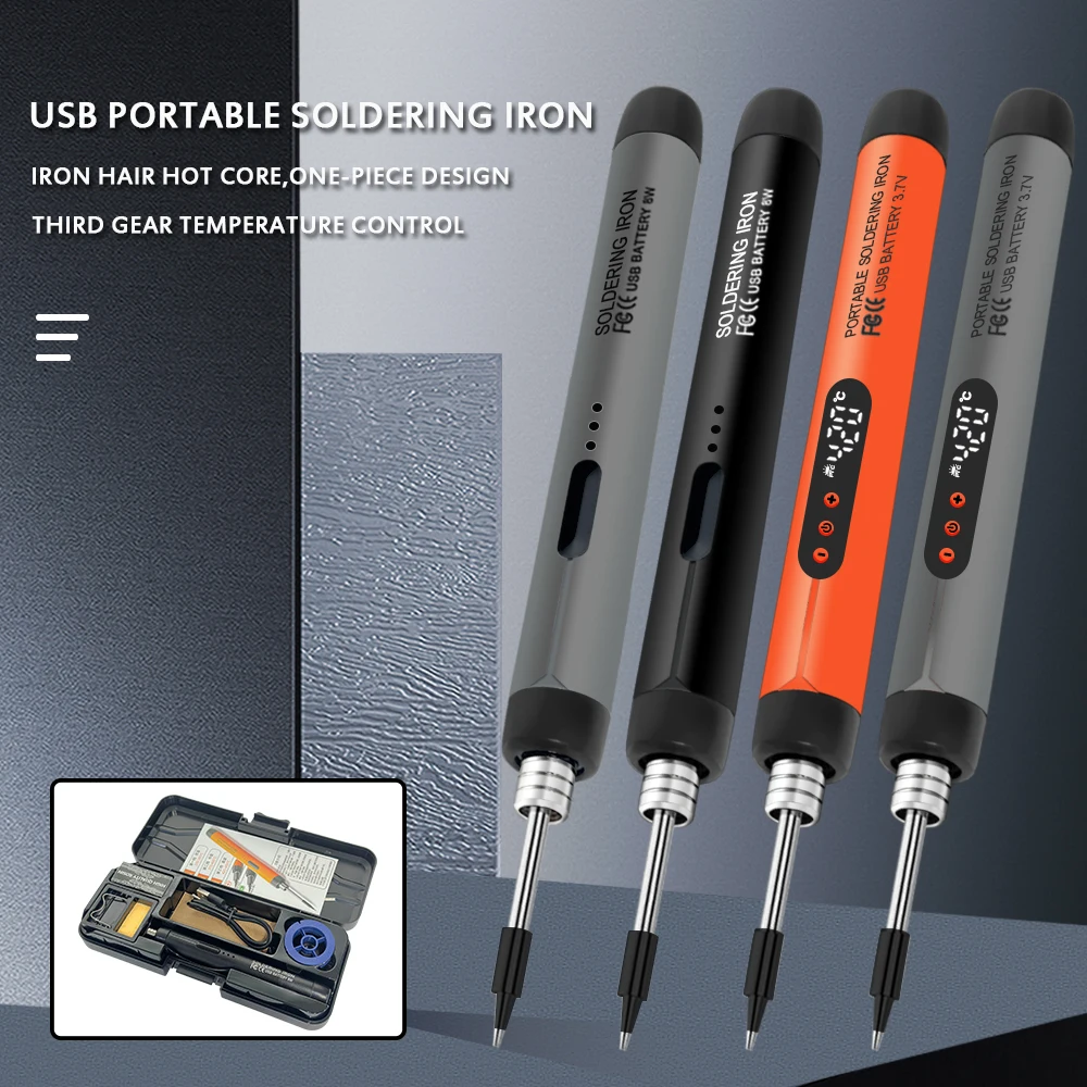Portable soldering iron set with adjustable temperature